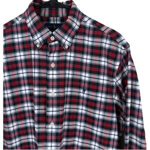 Ralph Lauren Shirt Mens Medium Red Green Tartan Plaid Classic Fit Oxford